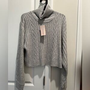 Cozy Gray Cable Knit Turtleneck Sweater